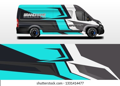 Van vector car wrap, truck, bus, racing, car service. Abstract graphic background graphics.