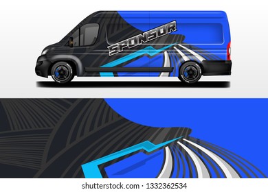 Van vector car wrap, truck, bus, racing, car service. Abstract graphic background graphics.