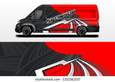 Van vector car wrap, truck, bus, racing, car service. Abstract graphic background graphics.