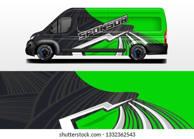 Van vector car wrap, truck, bus, racing, car service. Abstract graphic background graphics.