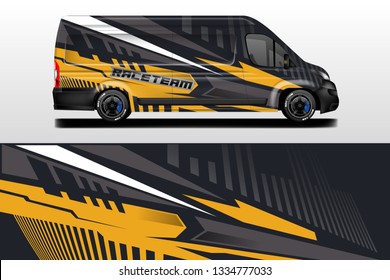 Van vector car wrap, truck, bus, racing, car service. Abstract graphic background graphics.