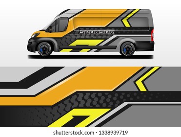 Van vector car wrap, truck, bus, racing, car service. Abstract graphic background graphics.