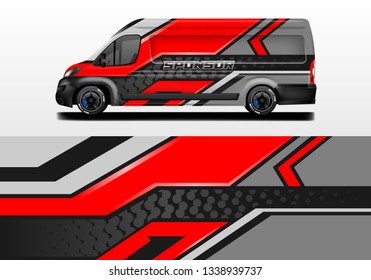 Van vector car wrap, truck, bus, racing, car service. Abstract graphic background graphics.