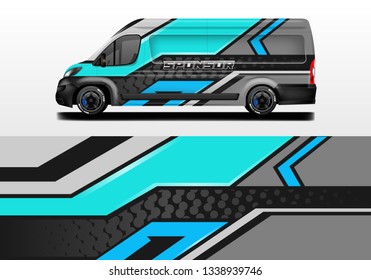 Van vector car wrap, truck, bus, racing, car service. Abstract graphic background graphics.