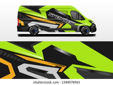 Van vector car wrap, truck, bus, racing, car service. Abstract graphic background graphics