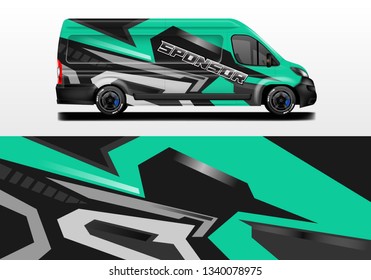 Van vector car wrap, truck, bus, racing, car service. Abstract graphic background graphics