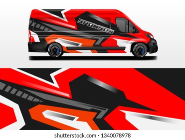 Van vector car wrap, truck, bus, racing, car service. Abstract graphic background graphics
