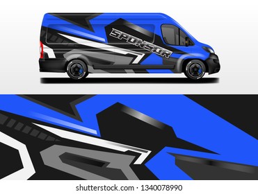 Van vector car wrap, truck, bus, racing, car service. Abstract graphic background graphics
