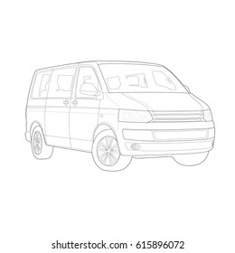 Van. Vector draw with black lines. Technical drawing 