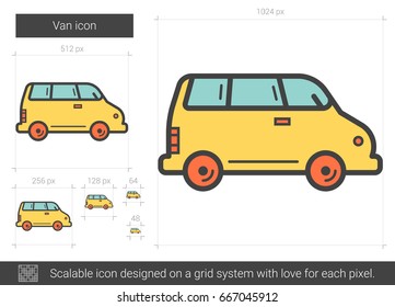 Van vector line icon isolated on white background. Van line icon for infographic, website or app. Scalable icon designed on a grid system.