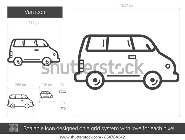 Van vector line icon isolated on white\
background. Van line icon for infographic, website or app. Scalable\
icon designed on a grid\
system.