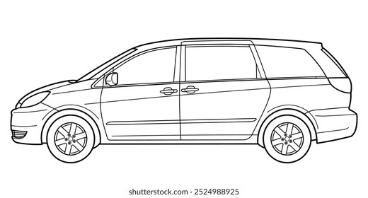 Van vector outline template for car branding and advertising. Light family van. Delivery truck template. Blank commercial truck. Rear side view.