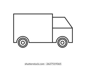 ilustração de van vetor stock. Ícone do vetor de Van. Logotipo do serviço de entrega isolado em branco. Sinal fino do contorno da linha do carro em movimento.	