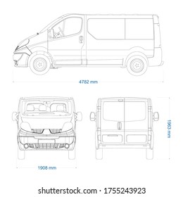 Van vector template for car branding and advertising. Light commercial van marketed by multiple brands - Second generation. Truck blueprint. Delivery truck empty template. Blank commercial truck.