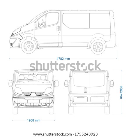 Van vector template for car branding and advertising. Light commercial van marketed by multiple brands - Second generation. Truck blueprint. Delivery truck empty template. Blank commercial truck.