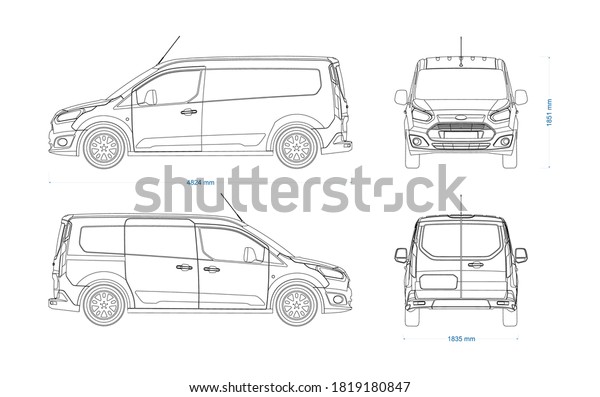 Van vector template for car branding and\
advertising. Light commercial van marketed by multiple brands -\
Second-generation. Truck blueprint. Delivery truck empty template.\
Blank commercial truck.\
Ford