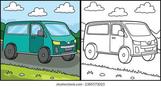 Van Vehicle Coloring Page Colored Illustration