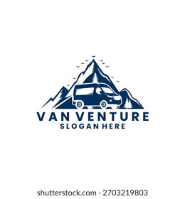 Van venture con Plantilla de Vector de diseño de logotipo de montaña.