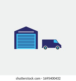 van at warehouse vector icon for transport cargo goods and services
