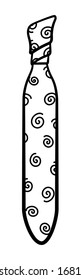 Van wijk knot necktie with swirls pattern in black lines isolated illustration. White background, vector.
