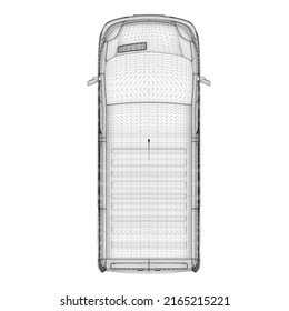 Van wireframe from black lines isolated on white background. View from above. 3D. Vector illustration.