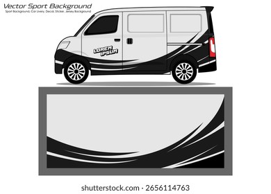 van wrap design for universal medium van, with a touch of Abstract simple racing Graphics in white, black and blue with background EPS 10