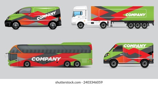 Van Wrap Livery deaign. Ready print wrap design for Van.Company Van, Truck, Delivery Car mock-up set. Abstract geometric graphics design for Business Corporate identity. Company Cars.