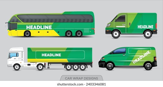 Van Wrap Livery deaign. Ready print wrap design for Van.Company Van, Truck, Delivery Car mock-up set. Abstract geometric graphics design for Business Corporate identity. Company Cars.