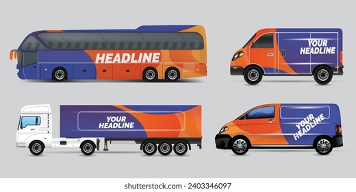 Van Wrap Livery deaign. Ready print wrap design for Van.Company Van, Truck, Delivery Car mock-up set. Abstract geometric graphics design for Business Corporate identity. Company Cars.