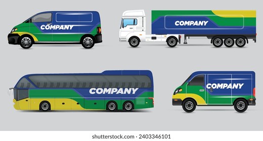 Van Wrap Livery deaign. Ready print wrap design for Van.Company Van, Truck, Delivery Car mock-up set. Abstract geometric graphics design for Business Corporate identity. Company Cars.