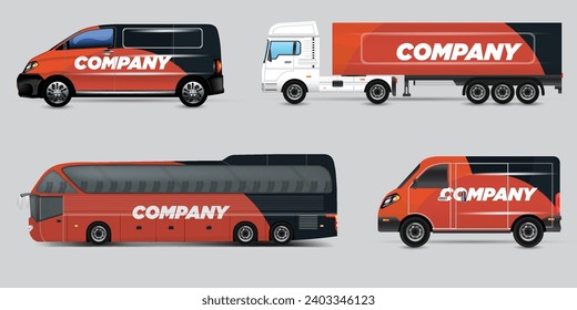 Van Wrap Livery deaign. Ready print wrap design for Van.Company Van, Truck, Delivery Car mock-up set. Abstract geometric graphics design for Business Corporate identity. Company Cars.