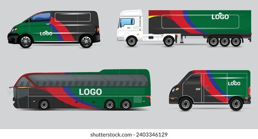 Van Wrap Livery deaign. Ready print wrap design for Van.Company Van, Truck, Delivery Car mock-up set. Abstract geometric graphics design for Business Corporate identity. Company Cars.