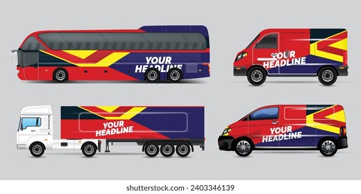 Van Wrap Livery deaign. Ready print wrap design for Van.Company Van, Truck, Delivery Car mock-up set. Abstract geometric graphics design for Business Corporate identity. Company Cars.