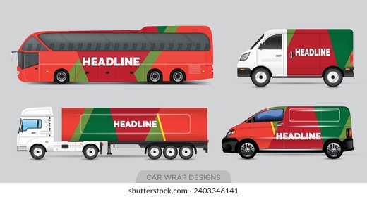 Van Wrap Livery deaign. Ready print wrap design for Van.Company Van, Truck, Delivery Car mock-up set. Abstract geometric graphics design for Business Corporate identity. Company Cars.