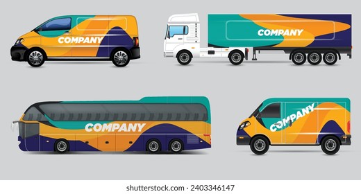 Van Wrap Livery deaign. Ready print wrap design for Van.Company Van, Truck, Delivery Car mock-up set. Abstract geometric graphics design for Business Corporate identity. Company Cars.