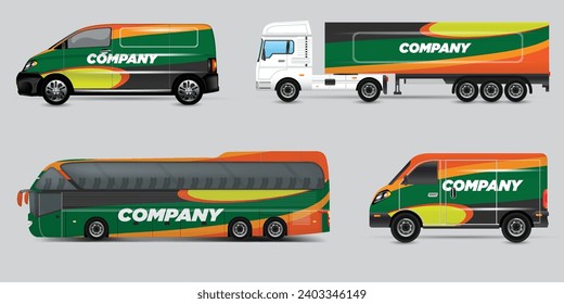 Van Wrap Livery deaign. Ready print wrap design for Van.Company Van, Truck, Delivery Car mock-up set. Abstract geometric graphics design for Business Corporate identity. Company Cars.