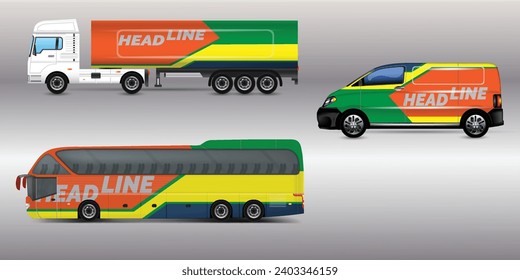 Van Wrap Livery deaign. Ready print wrap design for Van.Company Van, Truck, Delivery Car mock-up set. Abstract geometric graphics design for Business Corporate identity. Company Cars.