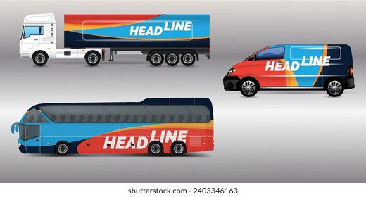 Van Wrap Livery deaign. Ready print wrap design for Van.Company Van, Truck, Delivery Car mock-up set. Abstract geometric graphics design for Business Corporate identity. Company Cars.