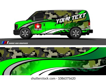 Van wraps design vector. abstract curved shape with camouflage background