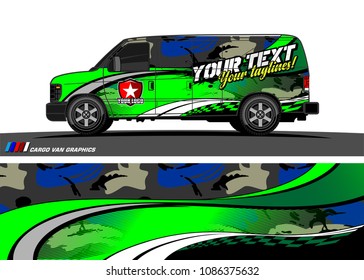 Van wraps design vector. abstract curved shape with camouflage background