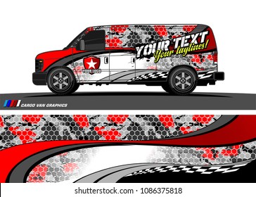Van wraps design vector. abstract curved shape with camouflage background