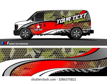 Van wraps design vector. abstract curved shape with camouflage background