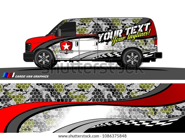 Van wraps design vector. abstract curved shape\
with camouflage background
