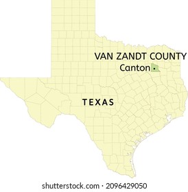 Van Zandt County And City Of Canton Location On Texas State Map