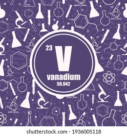 Elemento químico de vanadio. Concepto de tabla periódica.