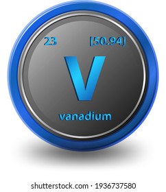 Vanadium chemical element. Chemical symbol with atomic number and atomic mass. illustration
