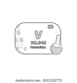 Vanadium chemical icon. Atomic number twenty three. V periodic chart. Vector grey element.