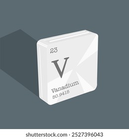  Vanadium: Illustration zum Chemiekonzept: Das Elementsymbol für Vanadium wird auf dem Material angezeigt