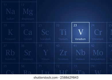 Vanadium highlighted element in periodic table with glowing effect