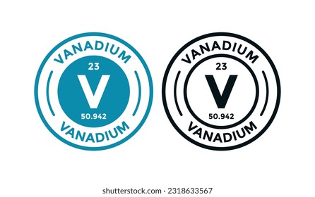 Diseño de la insignia del logotipo de VANADIUM. este es un elemento químico del símbolo de tabla periódica. Adecuado para negocios, tecnología, molécula, símbolo atómico 